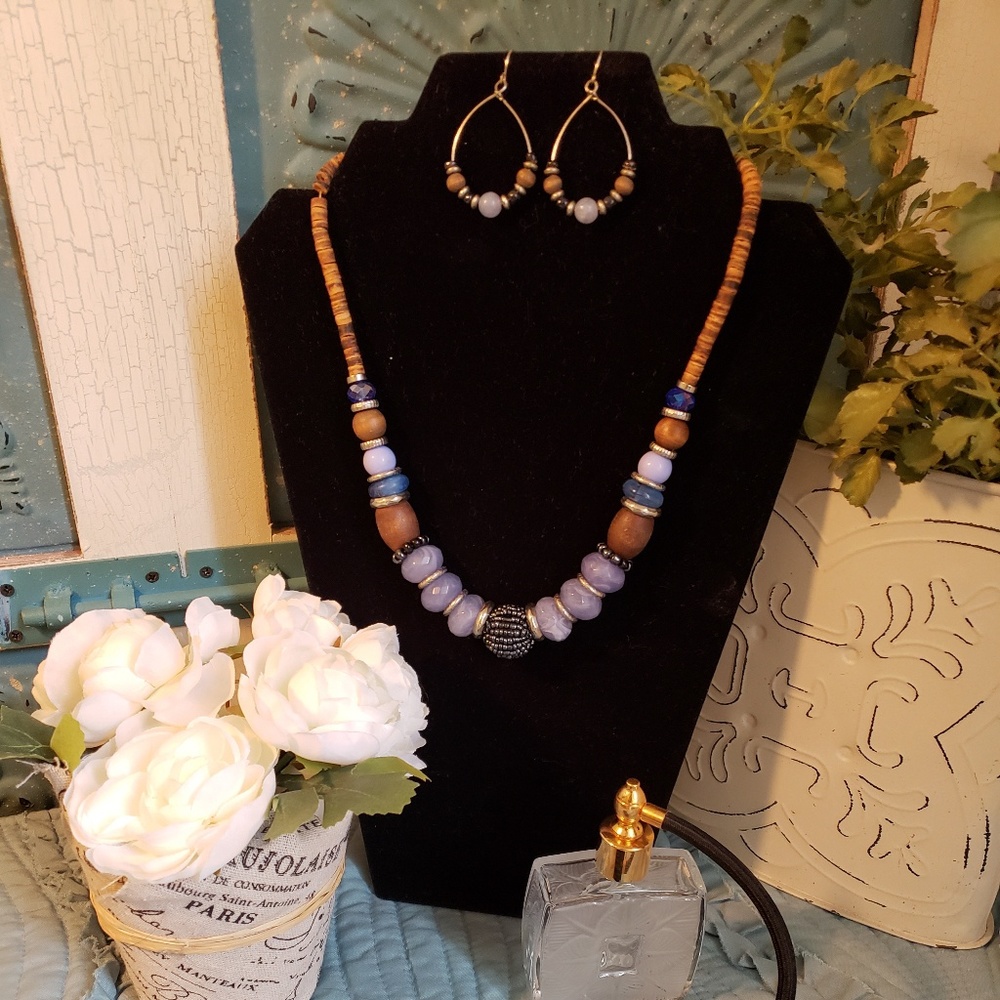 Boho beaded necklace and earrings